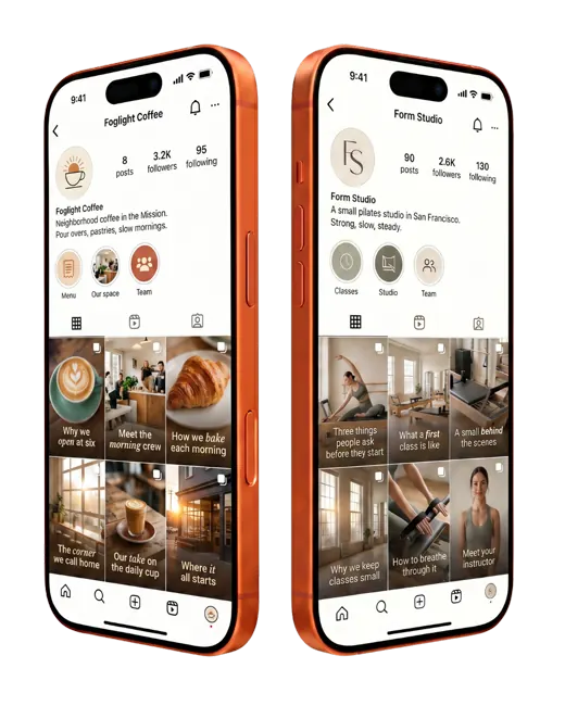 Three phones showing Instagram feeds created by Flary